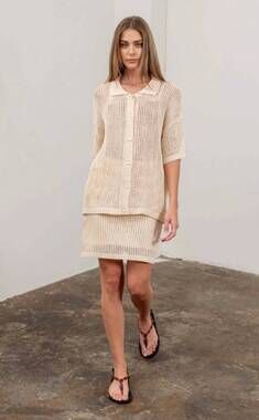 NEW MOON RIVER crochet knit short sleeve cardigan in cream